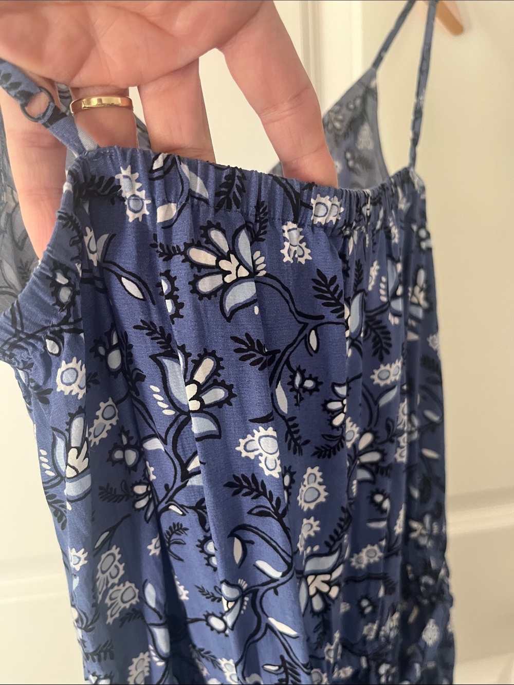 loft blue floral romper spaghetti strap rayon cinch waist summer Small petite - Picture 7 of 7